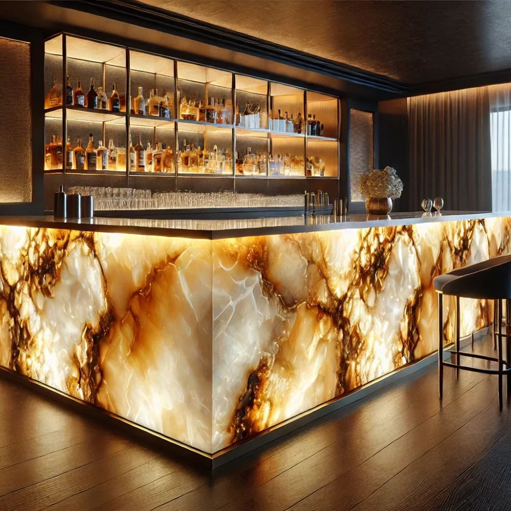 Backlit onyx bar counter